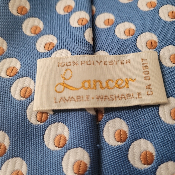 LANCER Vintage Aqua Blue Tie with White and Tan Circle Accents - Picture 5 of 6